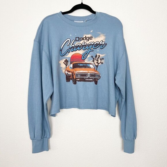 Dodge Charger Womens XL Blue Cropped Graphic Crewneck Sweatshirt Pullover - Picture 1 of 7
